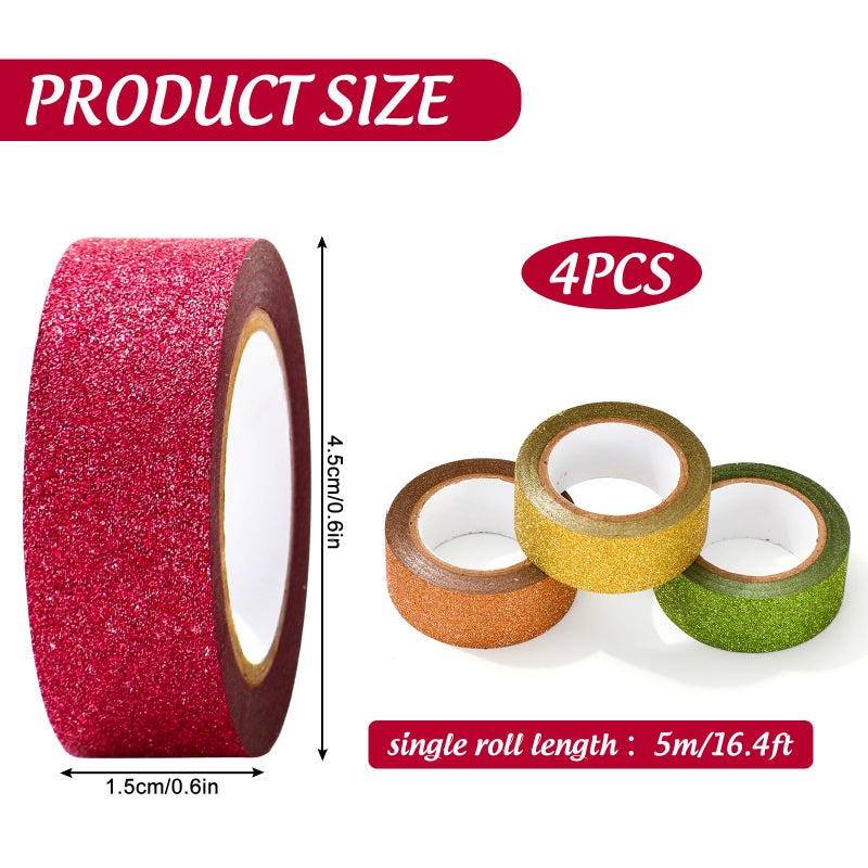 Whaline 4 Rolls Fall Washi Tape Masking Tape Set Metallic Glitter Decorative Wrapping Paper Tapes for Autumn Thanksgiving Scrapbook Journal DIY Art Crafts - Image 2